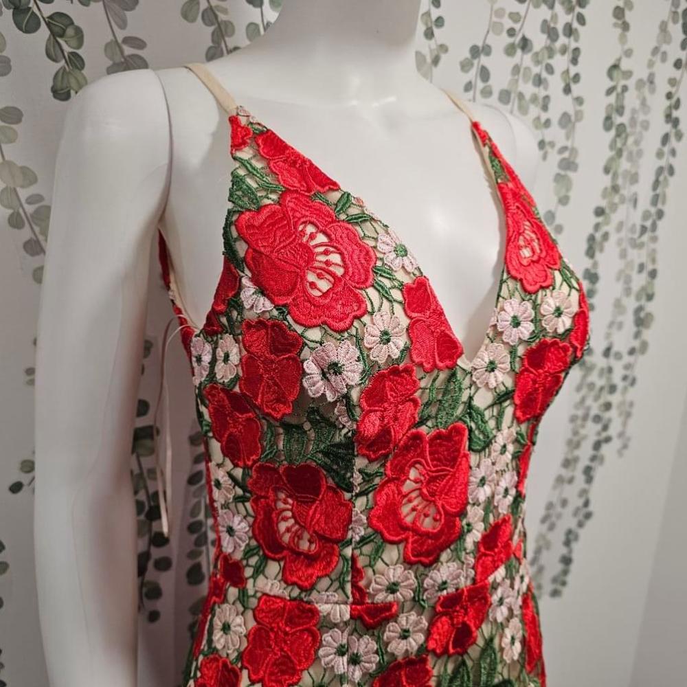 NWOT Women's Dress the Population Aurora Red Floral Embroidered Dress Size S - Picture 6 of 10